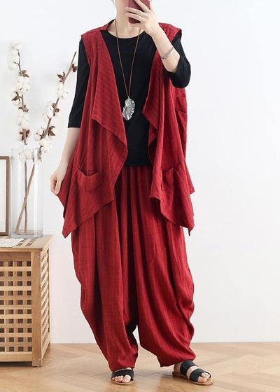 Italian v neck asymmetric linen summer shirts Outfits red shirt - SooLinen