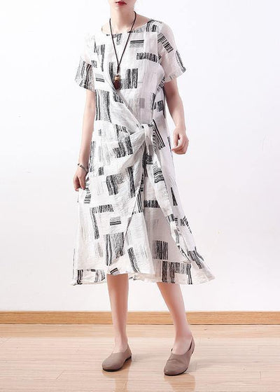 Italian white prints linen dresses asymmetric loose summer Dress - SooLinen