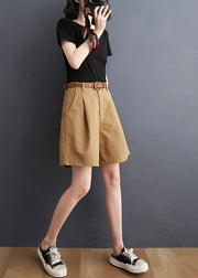 Khaki High Waist Hot Pants Sashes Summer