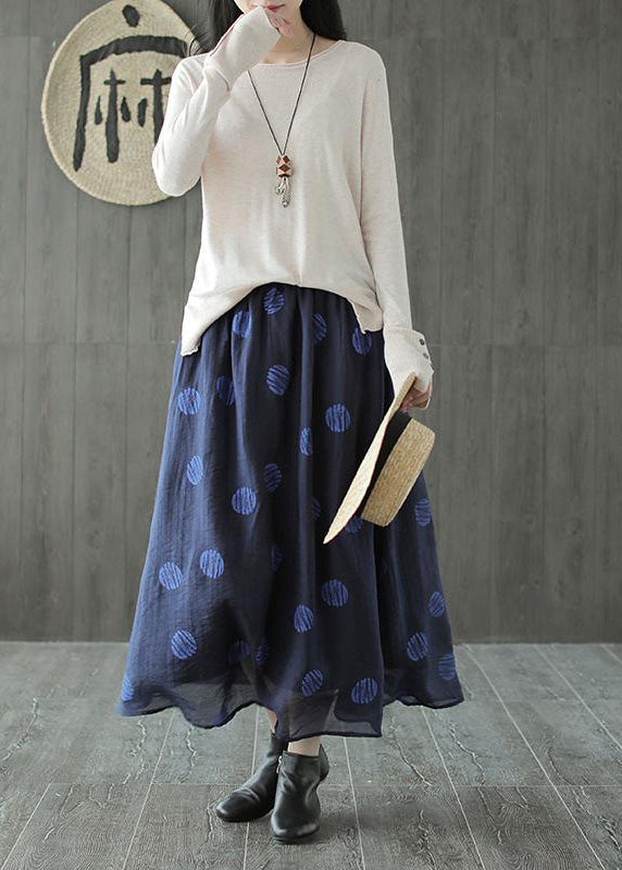 Linen Navy Blue Female Dots Skirt