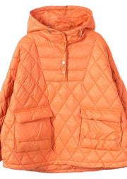 Literary Orange Half-open Pocket Hooded Pullover Short Overcoat - SooLinen