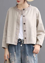 Boho Black Casual Button Embroideried Fall Denim Coat