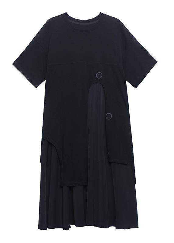 Loose Black Patchwork asymmetrical design Robe Dresses Summer - SooLinen