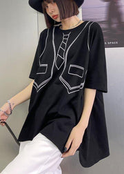 Loose Black Print low high design Tops Summer - SooLinen