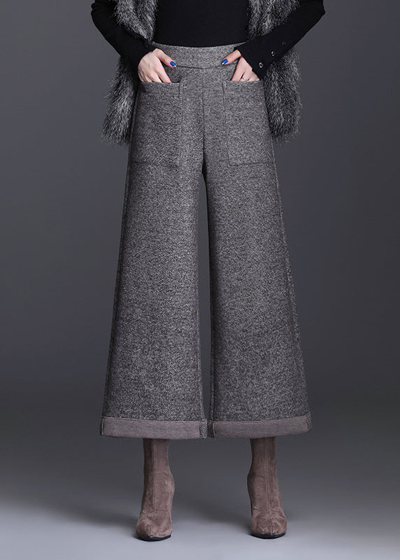 Loose Chocolate High Waist Pockets Wool Winter Pants