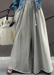 Loose Grey Pockets Tie Waist Cotton Crop Pants Spring