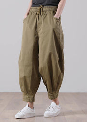 Loose Khaki tie waist Pockets Harem Pants Summer Cotton - SooLinen