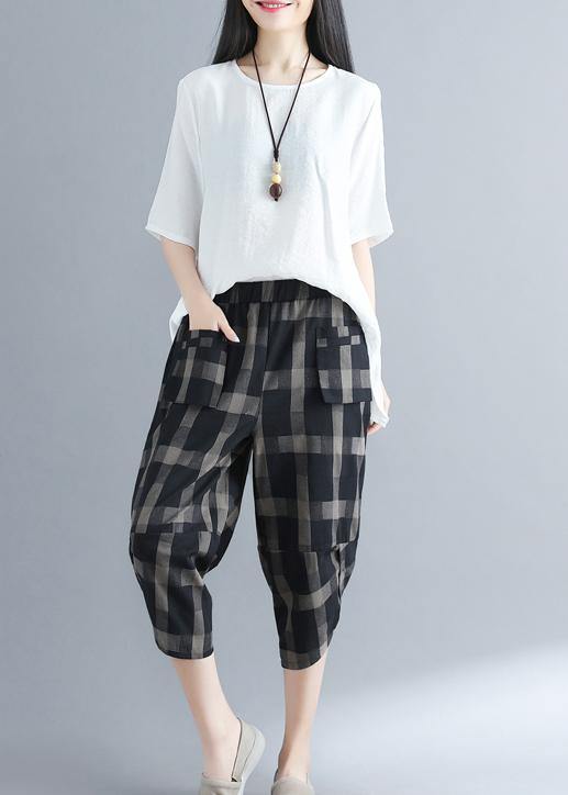 Loose cotton 18th Century Outfits black Plaid Traveling harem pants - SooLinen