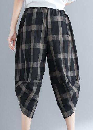 Loose cotton 18th Century Outfits black Plaid Traveling harem pants - SooLinen