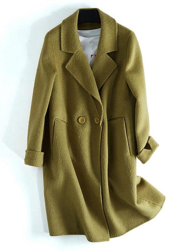 Luxury beige woolen outwear Loose fitting mid-length coats Notched jacket long sleeve - SooLinen