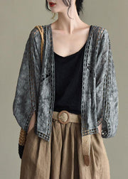 Modern Khaki Jacquard Hollow Out Cotton Short Cardigans - SooLinen