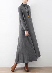 Modern high neck Batwing Sleeve falltunic dressWork gray robes Dress - SooLinen