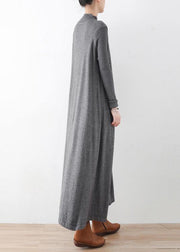 Modern high neck Batwing Sleeve falltunic dressWork gray robes Dress - SooLinen