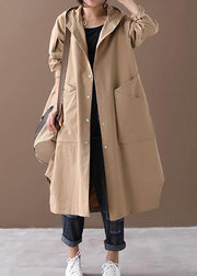 Modern hooded Large pockets fine clothes For Women khaki baggy coat - SooLinen