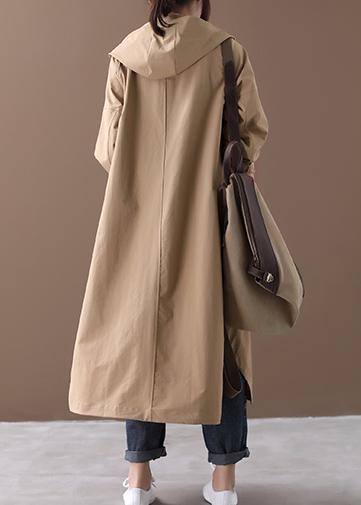 Modern hooded Large pockets fine clothes For Women khaki baggy coat - SooLinen