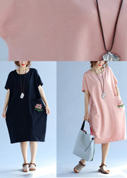 Modern pink Cotton quilting clothes Fashion Ideas pockets loose Summer Dresses