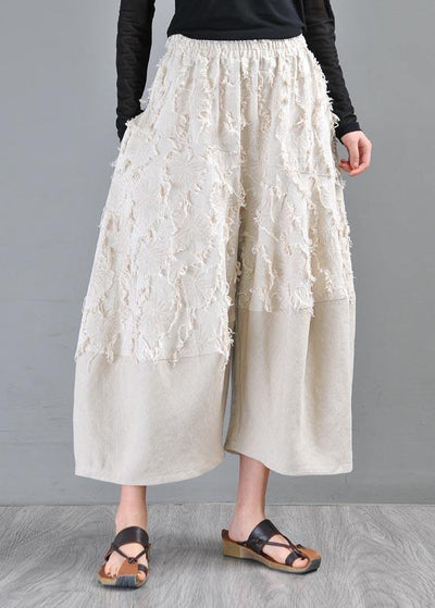 Natural Beige Patchwork asymmetrical design Cotton Linen Wide Leg Summer Pants - SooLinen