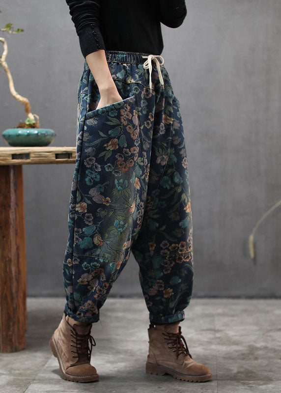 Naturblaue Cinched-Print-Denimhose Winter