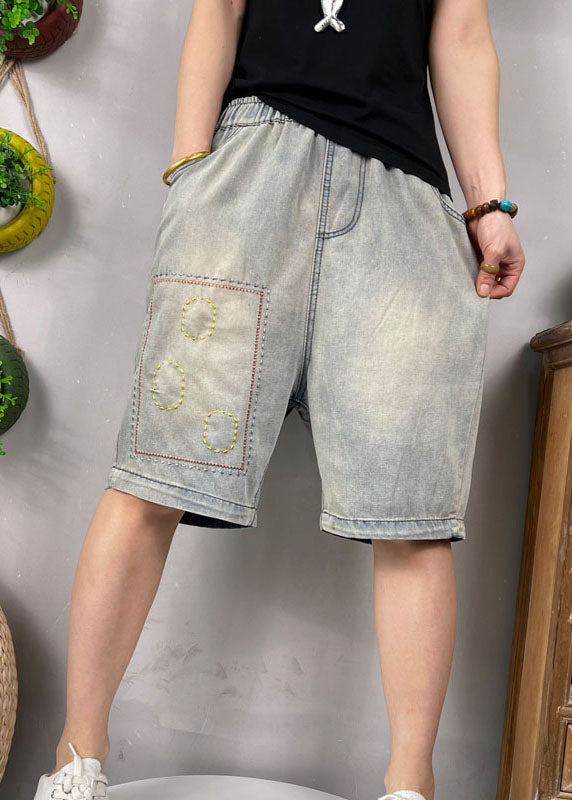 Naturblau Bestickte Jeansshorts Summer