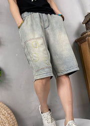 Natural Blue Embroideried denim shorts Summer