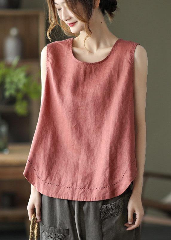 Natural Rubber red Sleeveless Linen Beach Vest Summer - SooLinen