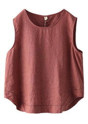 Natural Rubber red Sleeveless Linen Beach Vest Summer - SooLinen