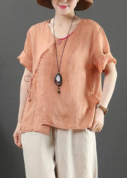 Natural o neck Button Down linen tunic pattern Inspiration pink tops - SooLinen