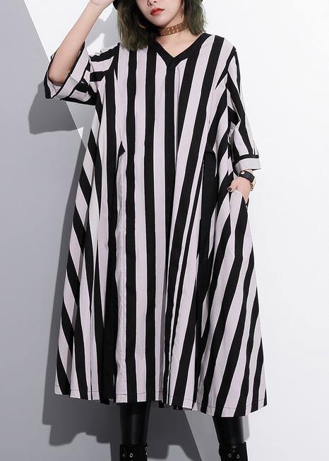 Natural striped cotton Tunics v neck summer Dress - SooLinen