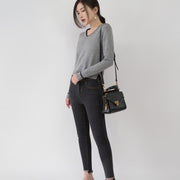 New gray cozy sweater Loose fitting V neck sweaters Elegant  side open sweaters