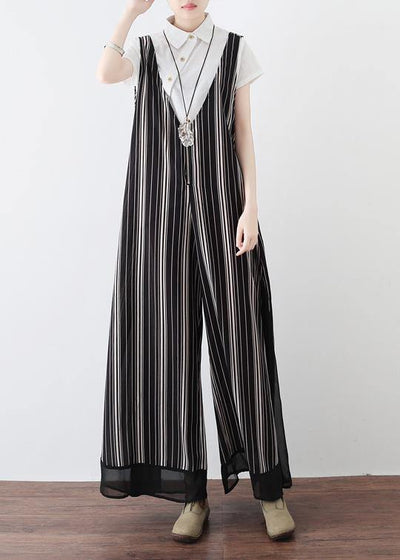 New striped women's chiffon sling wide leg jumpsuit - SooLinen