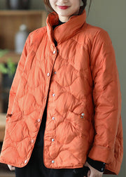 Orange Duck Down Stand Collar Loose Button Winter Down Coat