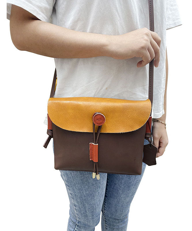 Organic Brown Yellow fashion Paitings Calf Leather Satchel Handbag