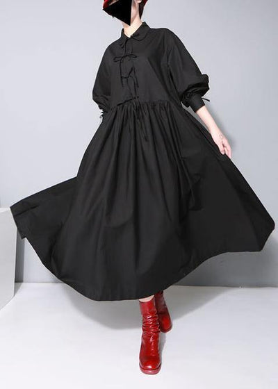 Organic black cotton dresses Peter pan Collar cotton Bow Dress - SooLinen