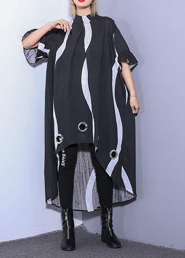 Organic black striped cotton dresses low high design Robe summer Dress - SooLinen