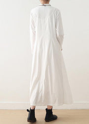 Organic white plaid cotton Long Shirts drawstring Art summer Dresses - SooLinen