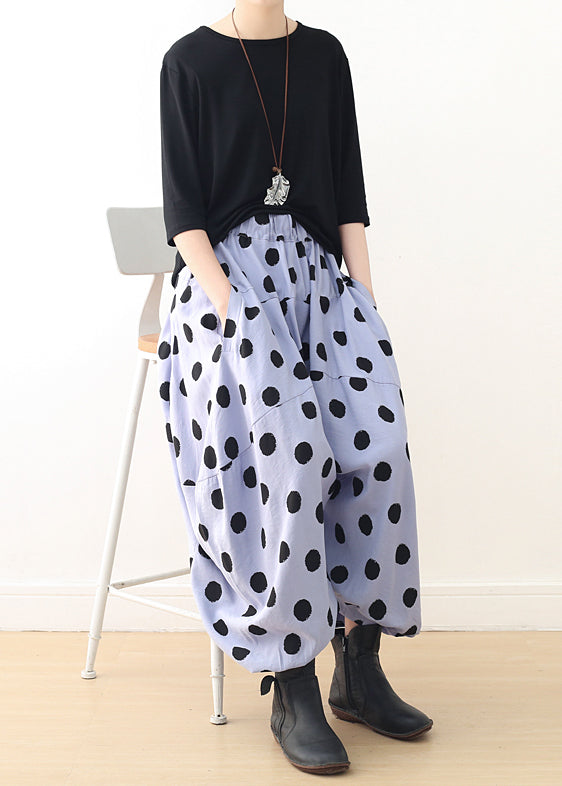 Organic wide leg pants Cotton clothes Women Shape blue dotted A Line pants spring