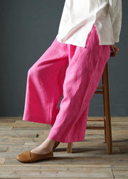 Original design cotton and linen pants retro elastic waist wide-leg pants - SooLinen