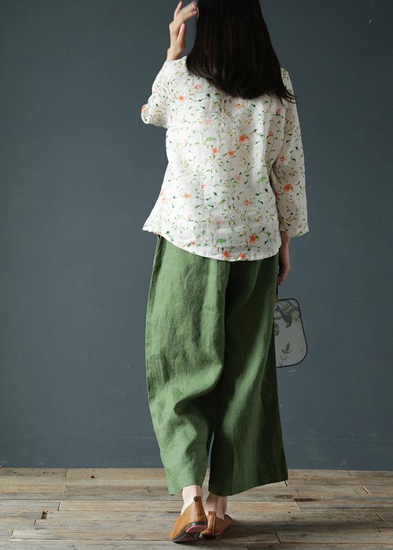 Original design cotton and linen pants retro elastic waist wide-leg pants - SooLinen