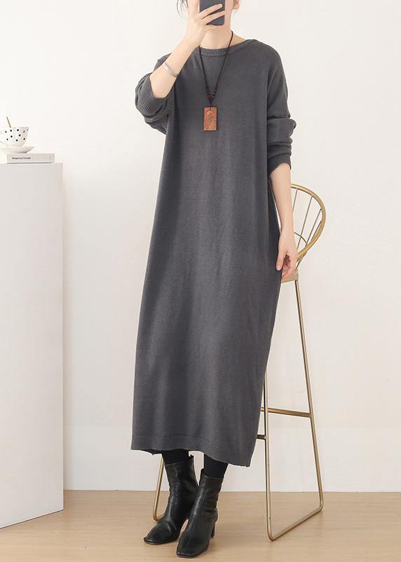 Pullover gray Sweater o neck wild Art spring knit dress - SooLinen