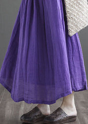 Purple Solid Double-deck Linen A Line Skirt Tie Waist Summer