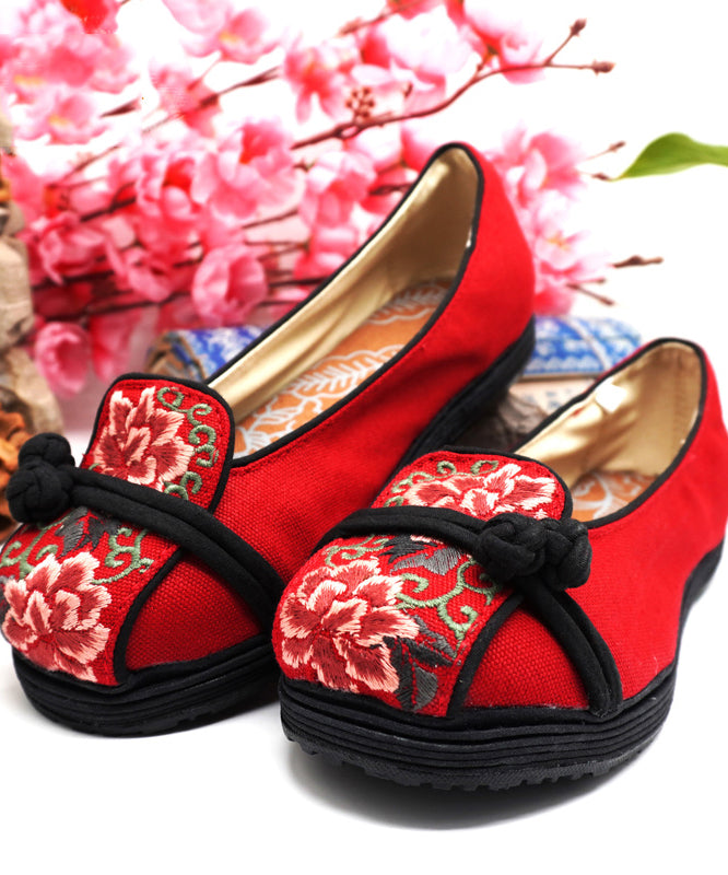 Red Cotton Fabric Flat Shoes For Women Embroideried Flat Feet Shoes