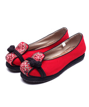 Red Cotton Fabric Flat Shoes For Women Embroideried Flat Feet Shoes