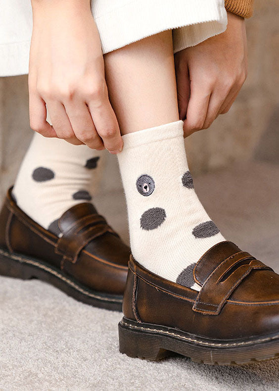 Simple Embroidery Print Cotton Mid Calf Socks