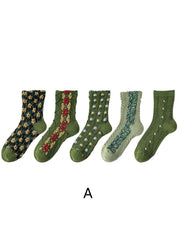 Einfache Crew-Socken aus Jacquard-Baumwolle mit Blumenmuster