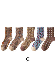 Einfache Crew-Socken aus Jacquard-Baumwolle mit Blumenmuster