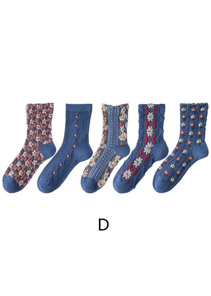 Simple Floral Jacquard Cotton Crew Socks