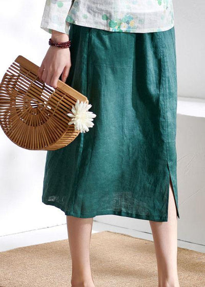 Simple Green Pencil Pockets Patchwork Summer Skirt Linen - SooLinen