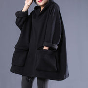 Simple hooded drawstring spring shirts women black tops - SooLinen