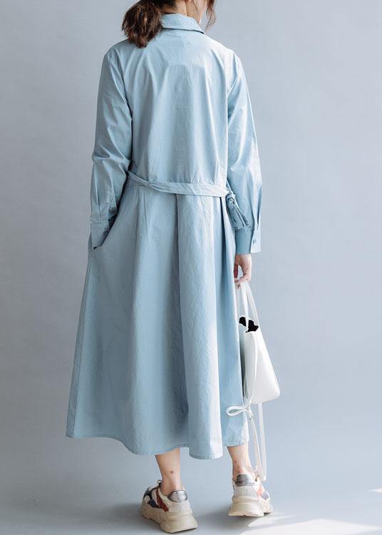 Simple lapel asymmetric cotton Wardrobes Shirts blue cotton robes Dresses fall - SooLinen