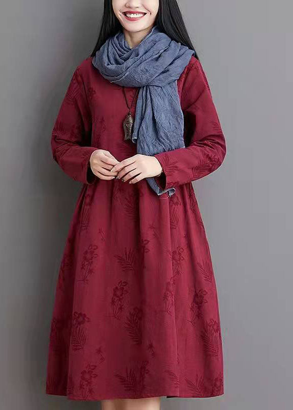 Einfache Leinenkleidung Frauen-Jacquard-Falten-blaues Leinen-loses Kleid